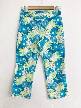 Lilly Pulitzer Liza Capri Stretch Cotton Pant Blue & Green Floral Sz 4